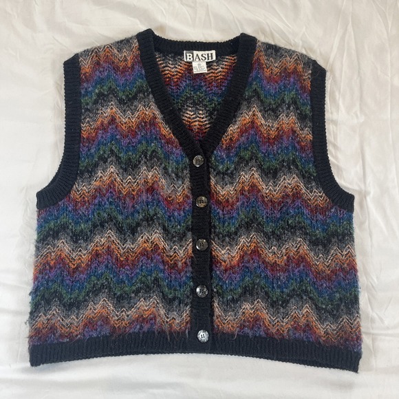 Bash Rainbow Wool Mix Sweater Vest Women's Size Medium Vintage 80s‎ - Picture 1 of 6